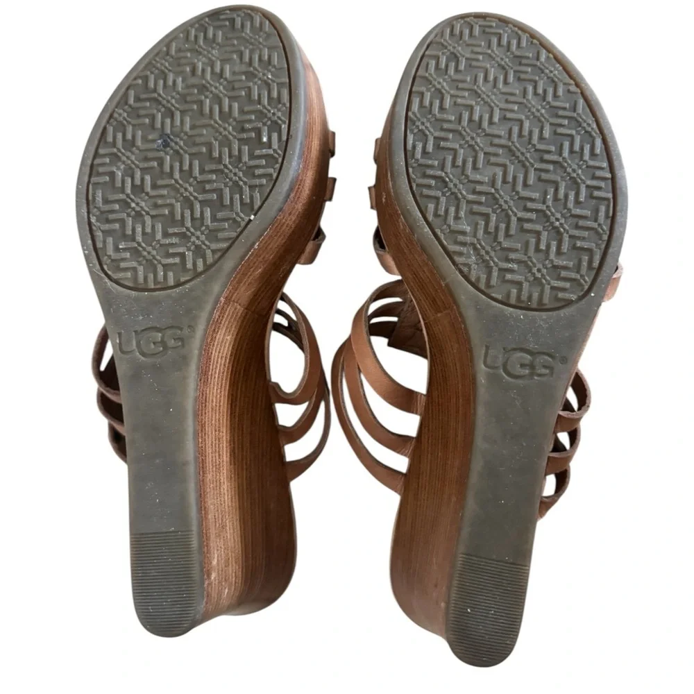 UGG Tan Leather Wedge Sandals